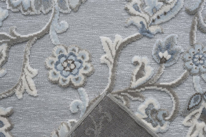 Lily Light Gray, Medium Gray, Blue and Ivory Chenille and Viscose High - Low Area Rug 8x10