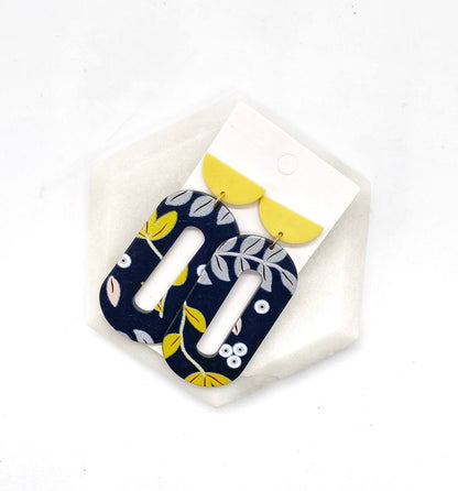 Yellow Navy Floral  Loop Acrylic Earrings