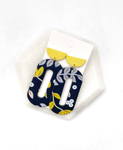 Yellow Navy Floral  Loop Acrylic Earrings