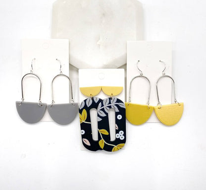 Yellow Navy Floral  Loop Acrylic Earrings