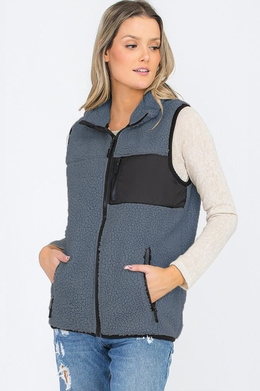 UNISEX WOMENS SHERPA FLEECE VEST TOP JACKET