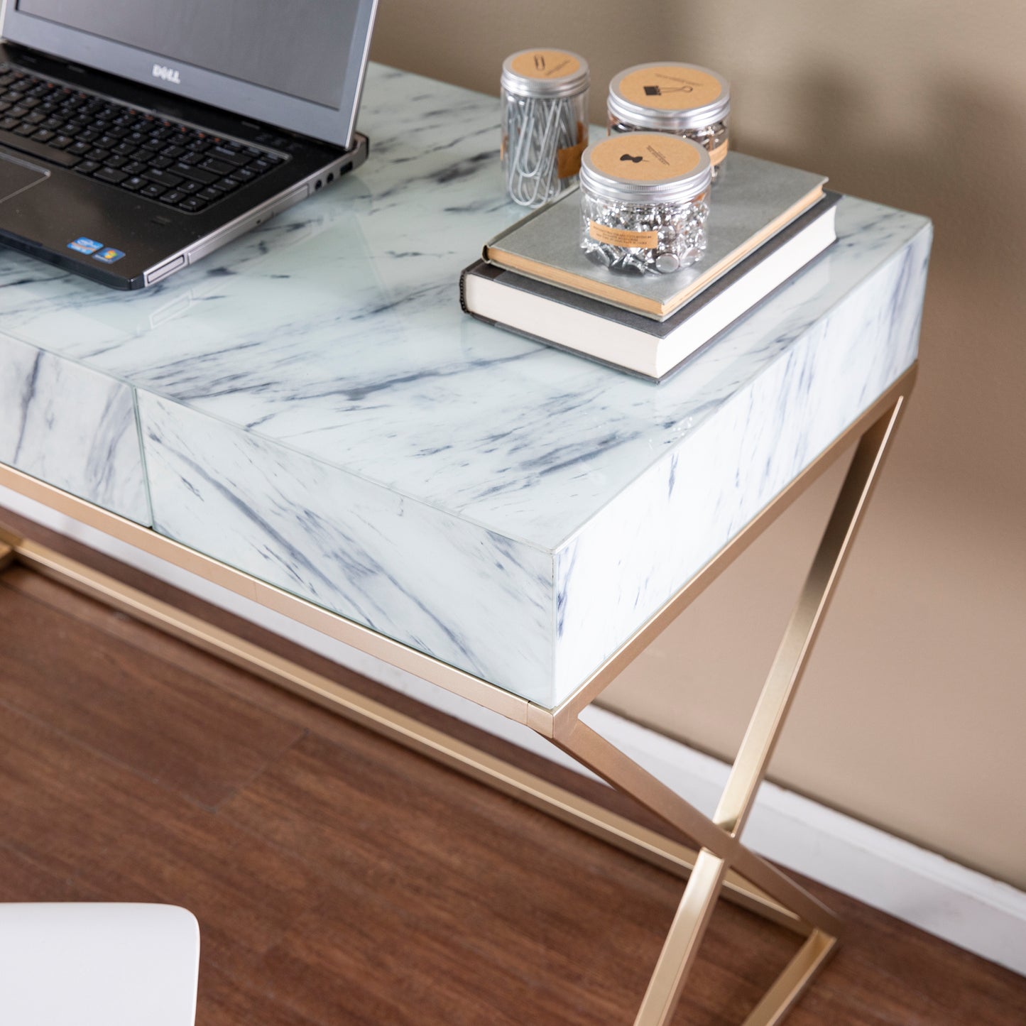 Kamblemore Faux Marble Writing Desk w/ Storage