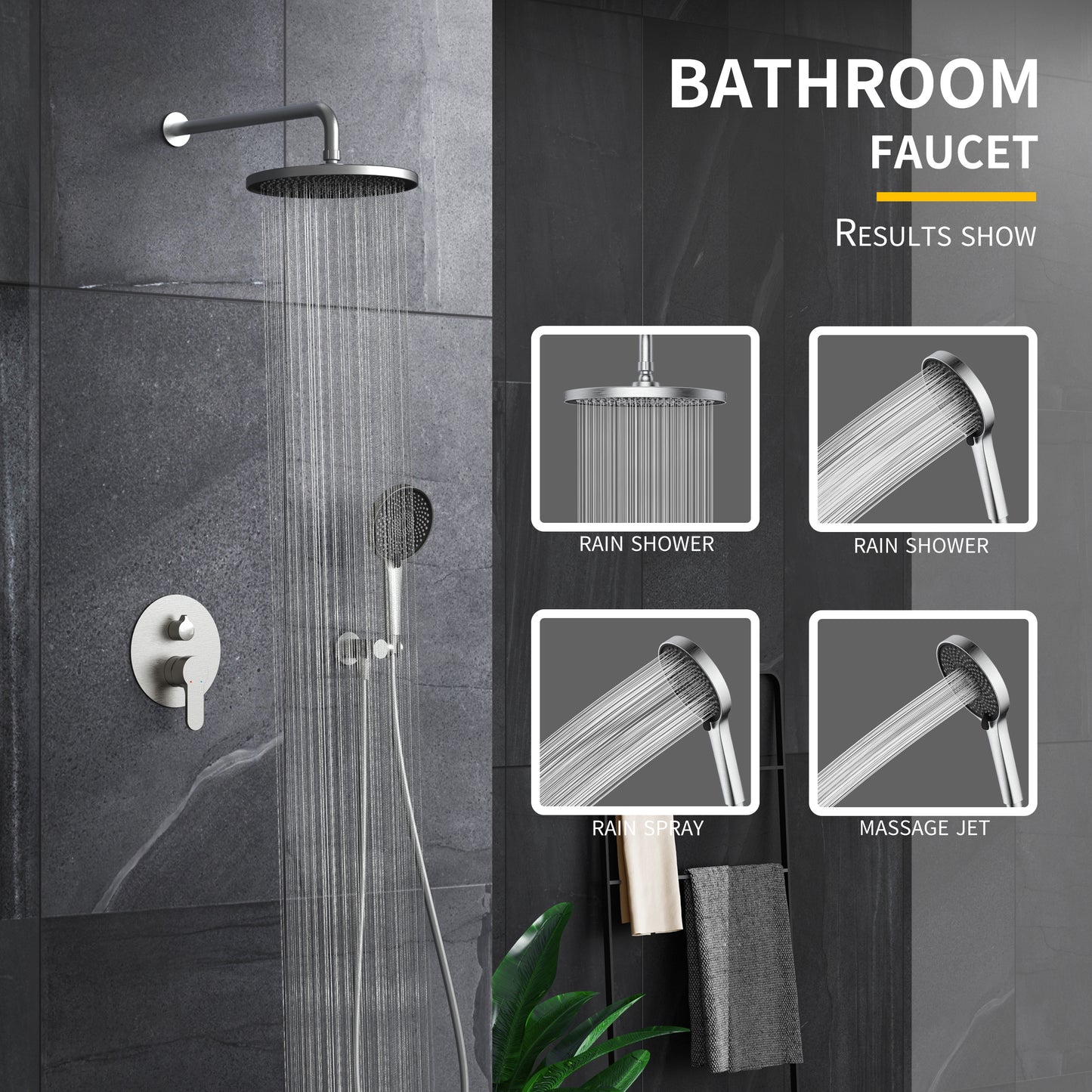 Shower System, Ultra-thin Wall Mounted Shower Faucet Set for Bathroom with High Pressure 10" Stainless Steel Rain Shower head Handheld Shower Set, Brushed Nickel