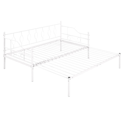 Twin Size Metal Daybed with Trundle, Daybed with Slat No Box required White