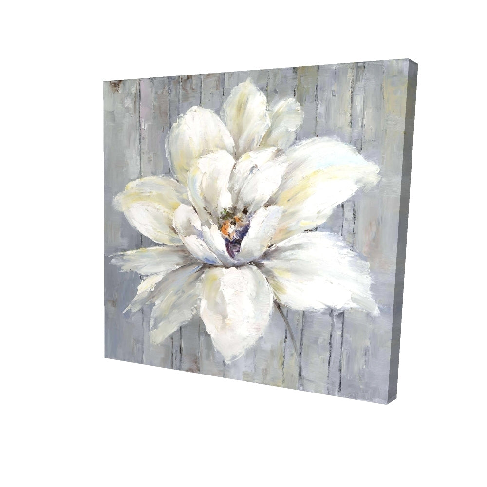 White flower on wood - 32x32 Print on canvas