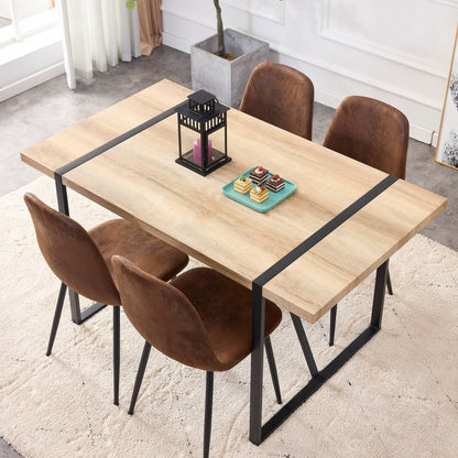 Rustic Industrial Rectangular Wood Dining Table For 4-6 Person,  With 1.5" Thick Engineered Wood Tabletop and Black Metal Legs, Writing Desk For Kitchen Dining Living Room, 55.1" W x 31.4" D x 29.9" H