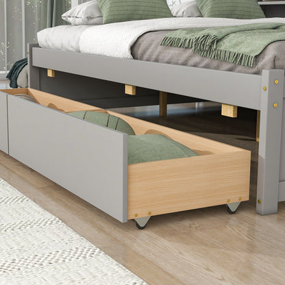 Full Bed with Side Bookcase, Drawers,Gray