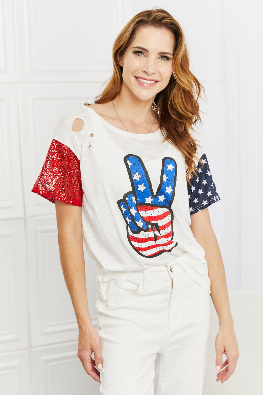 BiBi Peace Out Distressed Color Bock T-Shirt