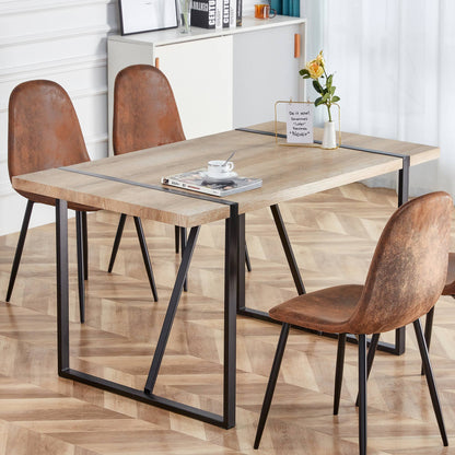 Rustic Industrial Rectangular Wood Dining Table For 4-6 Person,  With 1.5" Thick Engineered Wood Tabletop and Black Metal Legs, Writing Desk For Kitchen Dining Living Room, 55.1" W x 31.4" D x 29.9" H