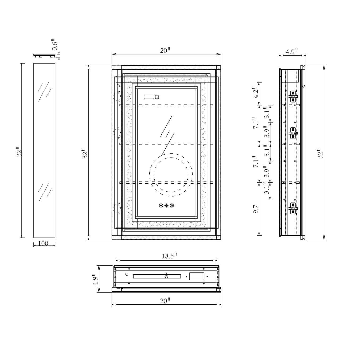 2032 Bathroom LED mirror Anti- fog mirror with button  Medicine Cabinet