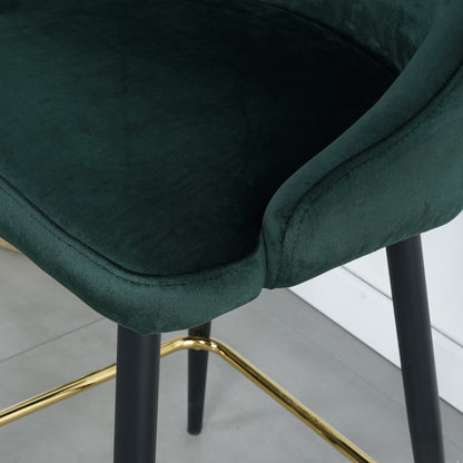 Luxury Modern Green Velvet Upholstered High Bar Stool Chair With Gold Legs(set of 2)