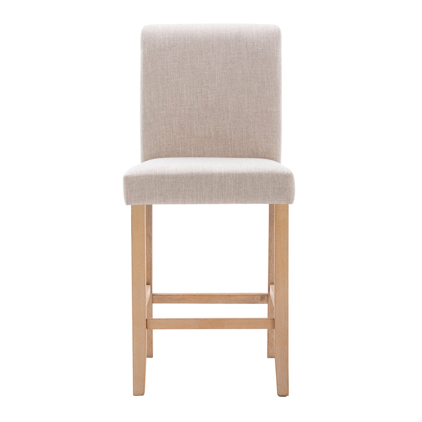 Hengming Set of 2 Bar Stools Soft Cushions with Solid Wood Legs(Beige)