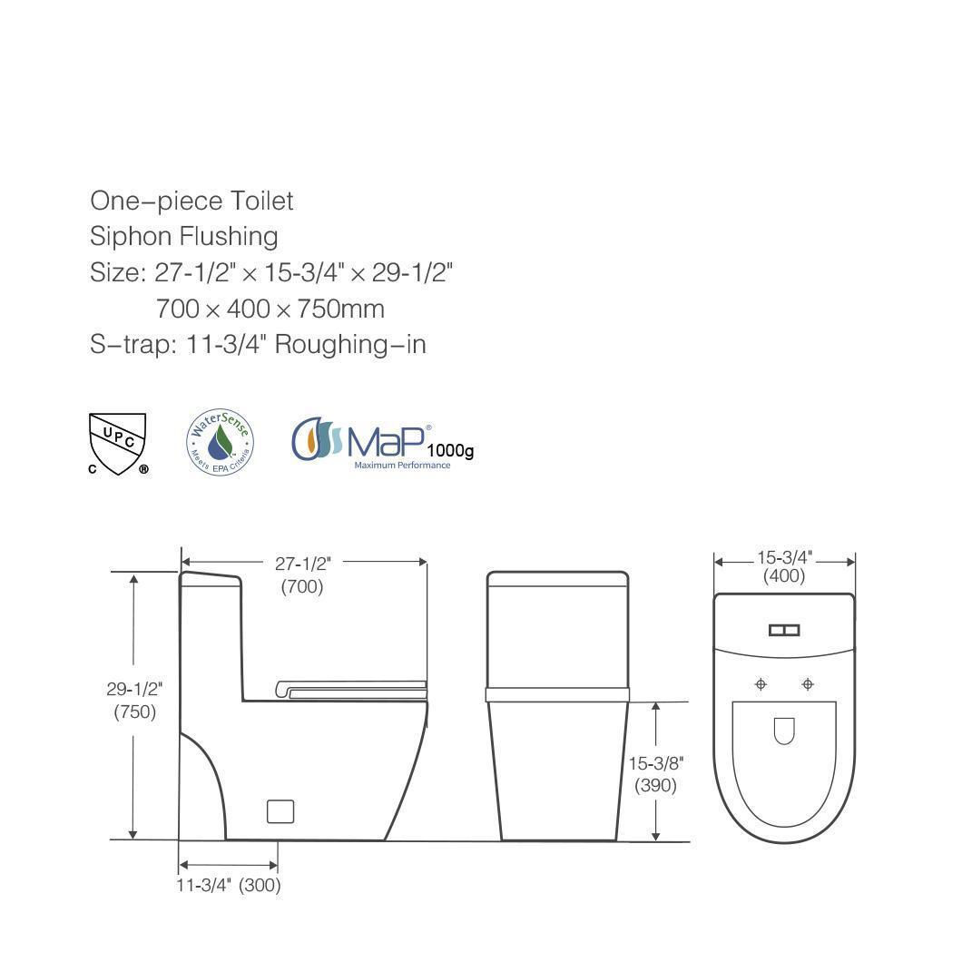 Ceramic One Piece Toilet 27 Inch Length With Soft Close Seat(G-lemon SKU:BTC137MOWH)