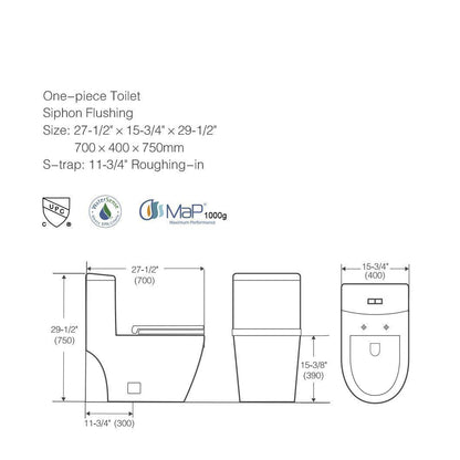 Ceramic One Piece Toilet 27 Inch Length With Soft Close Seat(G-lemon SKU:BTC137MOWH)