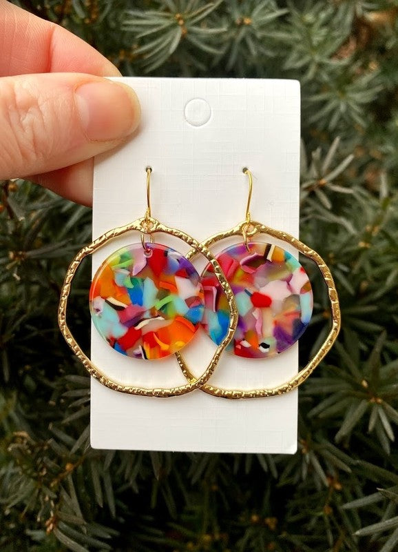 Rainbow  Disc Acrylic Chandelier Earrings