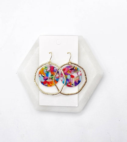 Rainbow  Disc Acrylic Chandelier Earrings