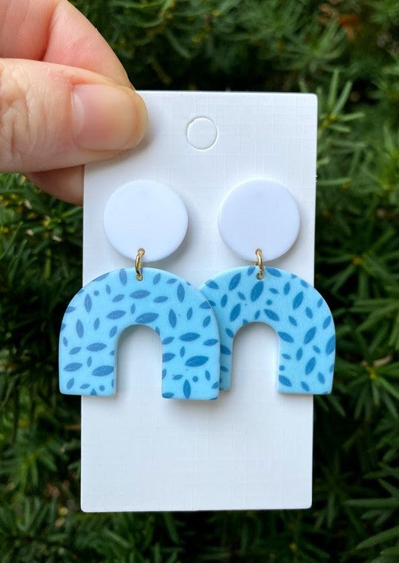 Blue White Arch Acrylic Earrings