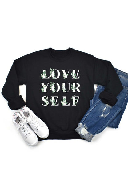 LOVE YOURSELF FLOWER GRAPHIC TODDLER SWEATSHIRT