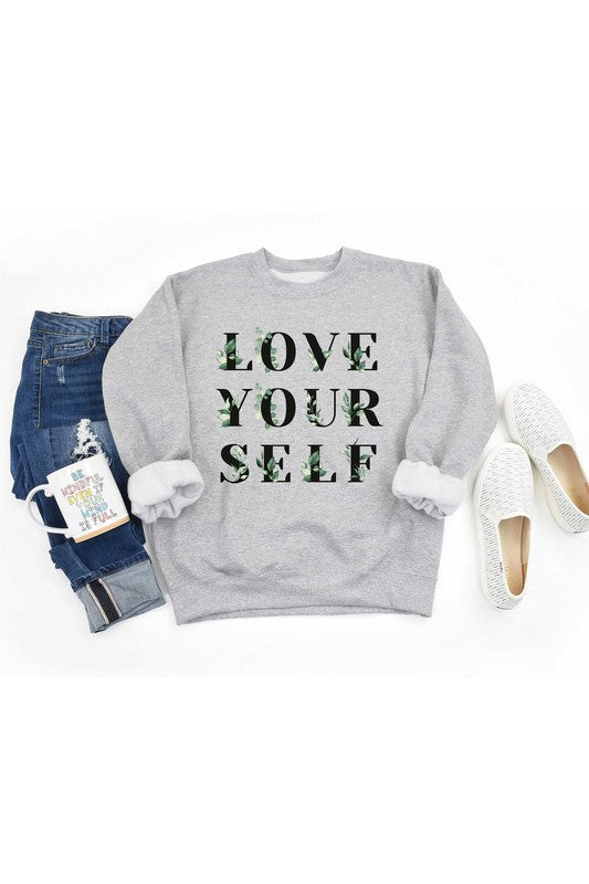 LOVE YOURSELF FLOWER GRAPHIC TODDLER SWEATSHIRT