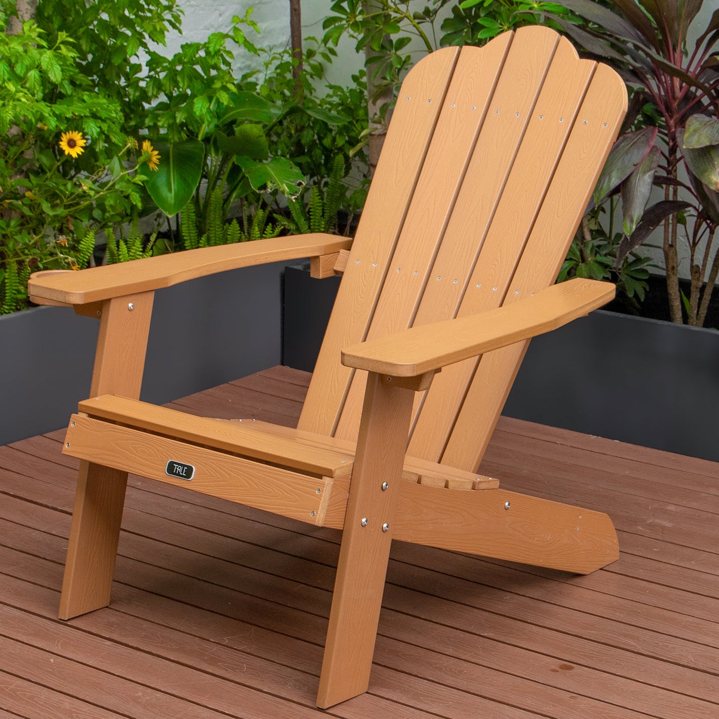 TALE Adirondack Chair Backyard Outdoor Furniture Painted Seating with Cup Holder All-Weather and Fade-Resistant Plastic Wood for Lawn Patio Deck Garden Porch Lawn Furniture Chairs Brown