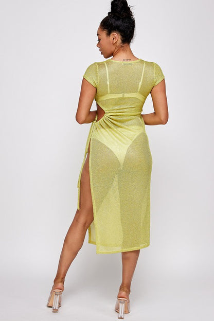 Lurex side cut off see thru dress