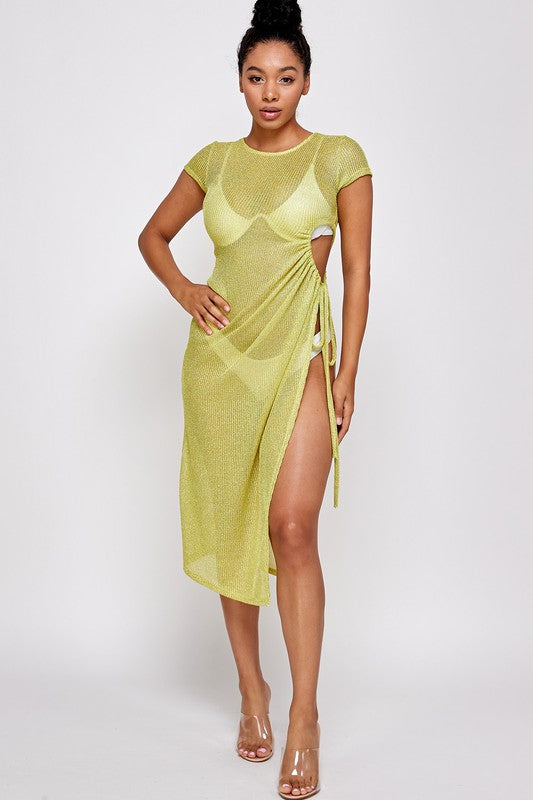 Lurex side cut off see thru dress