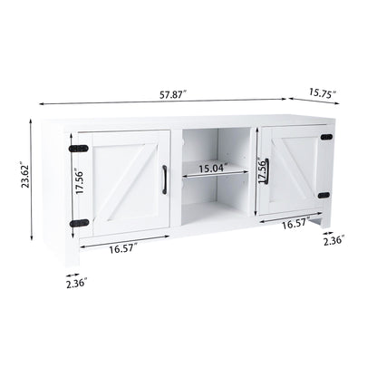 Modern Farmhouse Double Barn Door TV Stand for TVs up to 55 Inches, 58 Inch, White color