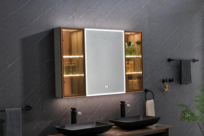 48 in. W x30 in. H Oversized Rectangular Black Framed LED Mirror Anti-Fog Dimmable Wall Mount Bathroom Vanity Mirror