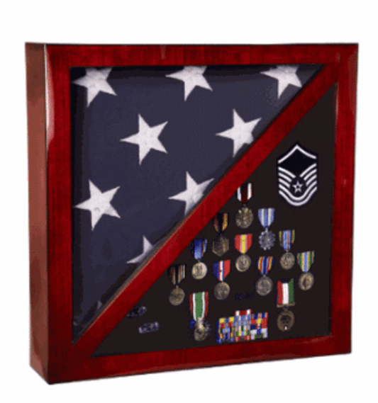 Cherry Flag and Medal Display Case Premium Wood. by The Military Gift Store