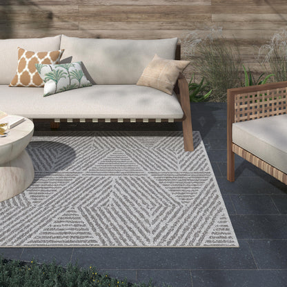 Pyramids Stone Neutral Indoor / Outdoor Polypropylene Area Rug 8x10