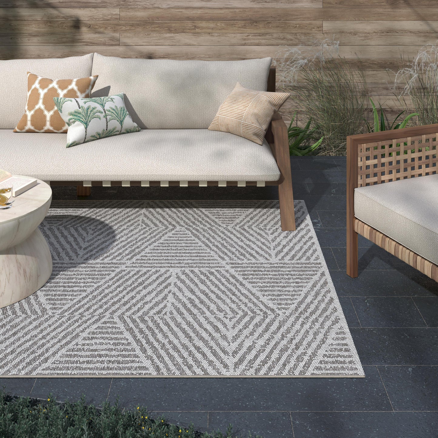 Pyramids Stone Neutral Indoor / Outdoor Polypropylene Area Rug 5x8