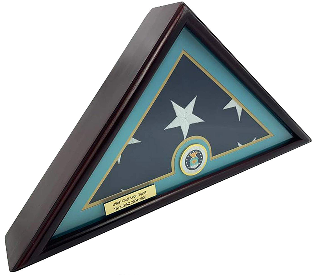 5x9.5 Burial/Funeral/Veteran Flag Elegant Display Case, Solid Wood by The Military Gift Store