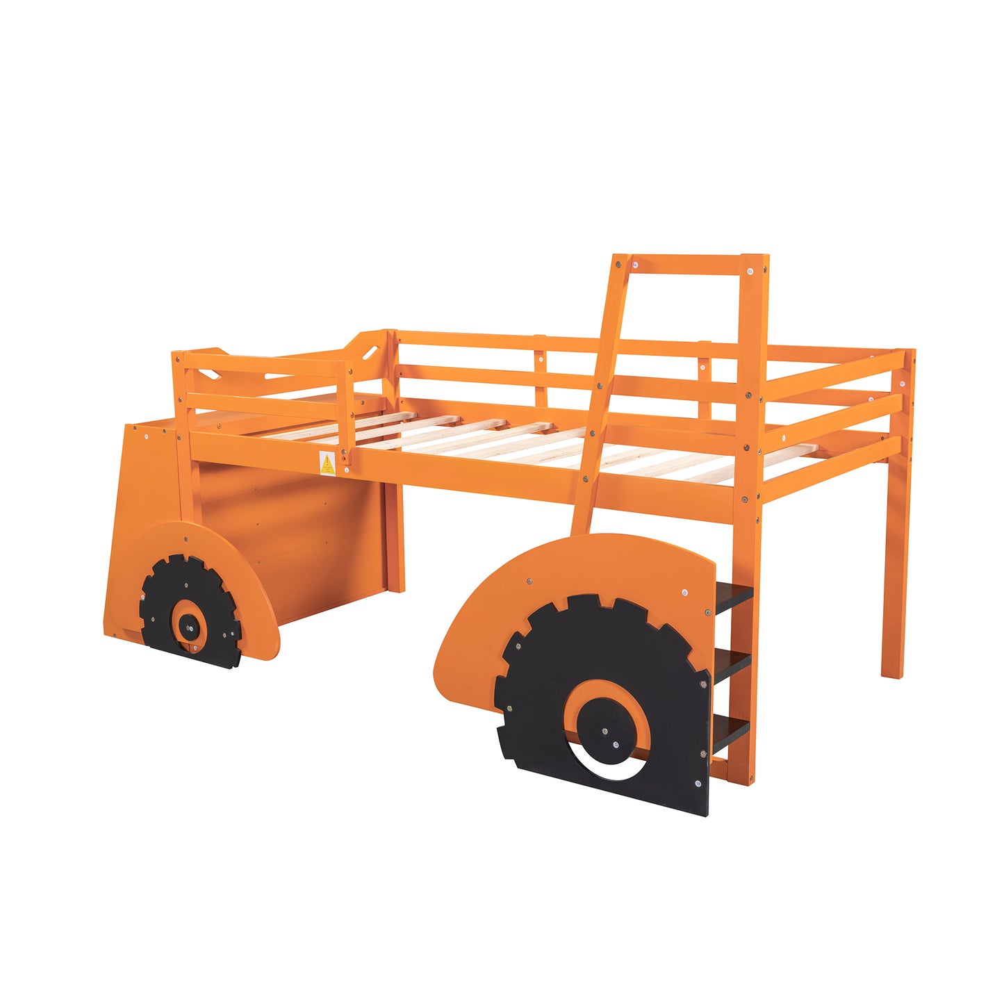 Twin Size Forklift Car-Shaped Loft Bed with Storage Shelves,Orange