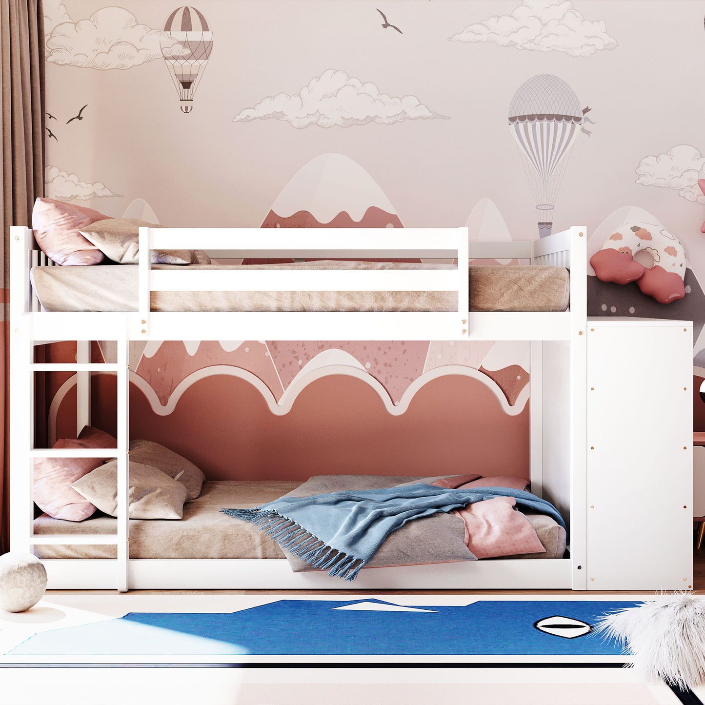 Twin over Twin Bunk Bed with 4 Drawers and 3 Shelves-White（OLD SKU: LP000067AAK）