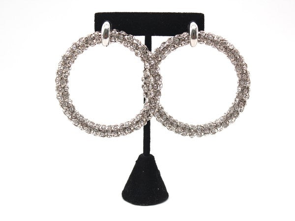 TRENDY RHINESTONE HOOP EARRINGS