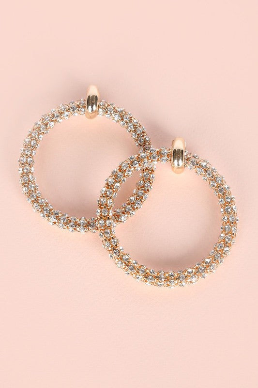 TRENDY RHINESTONE HOOP EARRINGS