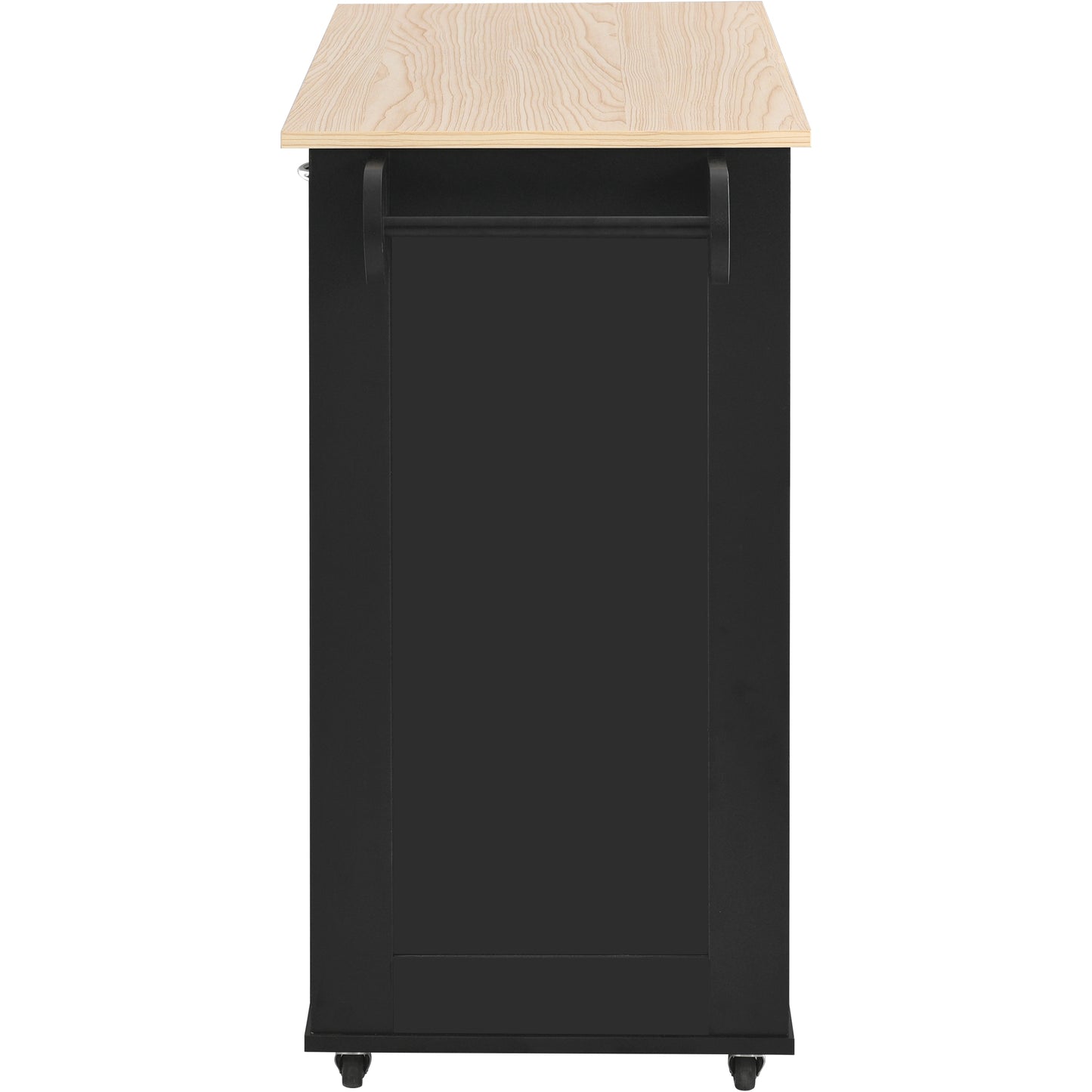 K&K Store Kitchen Island Cart with Two Storage Cabinets and Four Locking Wheels，Wine Rack, Two Drawers,Spice Rack, Towel Rack （Black）