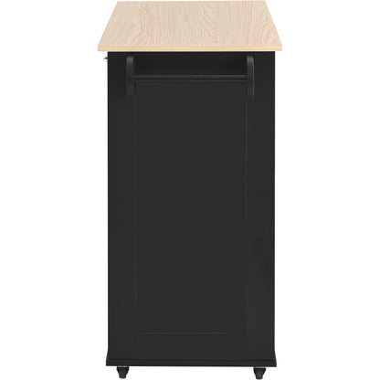 K&K Store Kitchen Island Cart with Two Storage Cabinets and Four Locking Wheels，Wine Rack, Two Drawers,Spice Rack, Towel Rack （Black）