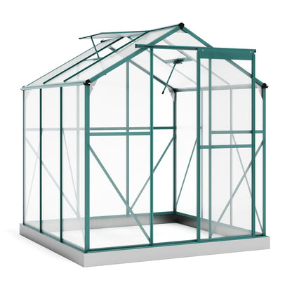 TOPMAX Upgraded Outdoor Patio 6.2ft Wx6.3ft D Greenhouse, Walk-in Polycarbonate Greenhouse with 2 Windows and Base,Aluminum Hobby Greenhouse with Sliding Door for Garden, Backyard, Green