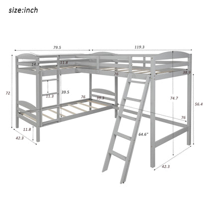 Twin L-Shaped Bunk Bed and Loft Bed - Gray