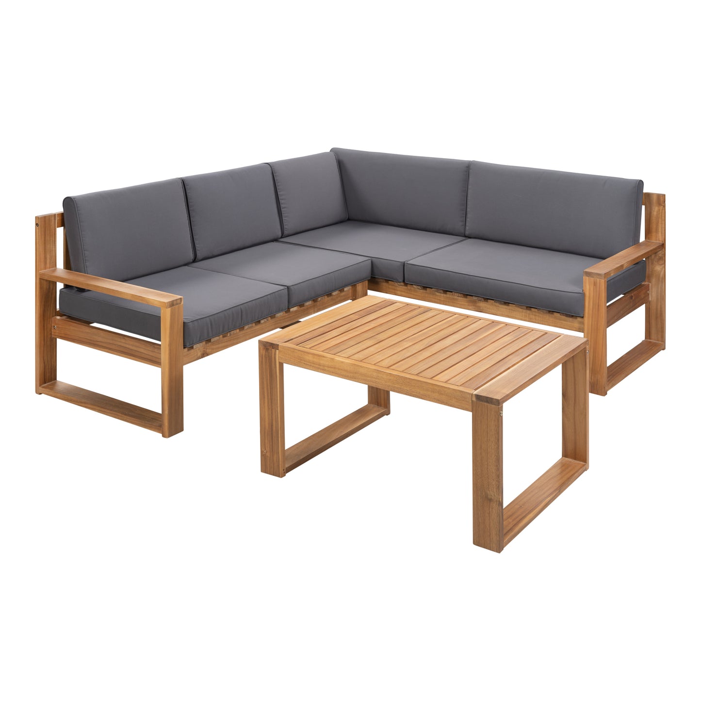 U_STYLE 3-Piece Patio Sectional Set  Acacia  Wood and Grey Cushions  Ideal for Outdoors and Indoors