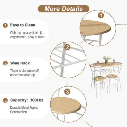 Space Saving Table Set Round Bistro Table Set Kitchen Rack Table and Wooden Chairs for Small Spaces Outdoor bar Table and Chairs Set，Light Brown & White，one set of three pcs. Light Brown.