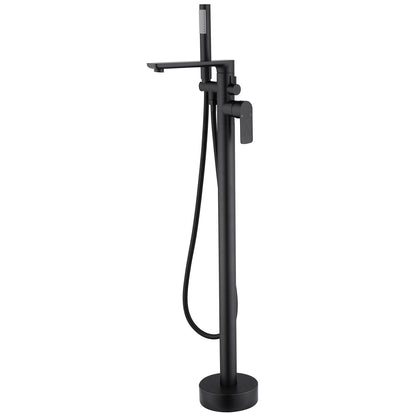 Single-Handle Freestanding Floor Mount Roman Tub Faucet Bathtub Filler with Hand Shower in Matte Black