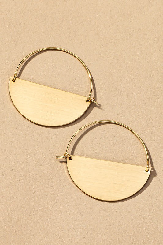 Brass half circle earrings with brushed surface