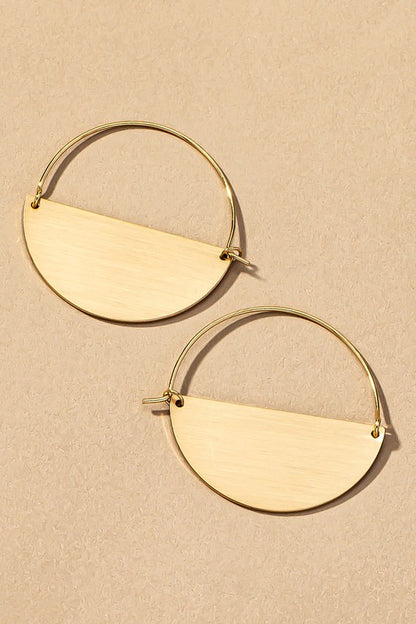 Brass half circle earrings with brushed surface
