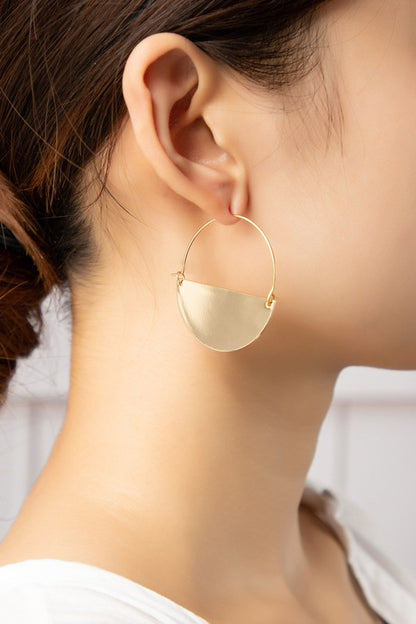 Brass half circle earrings with brushed surface