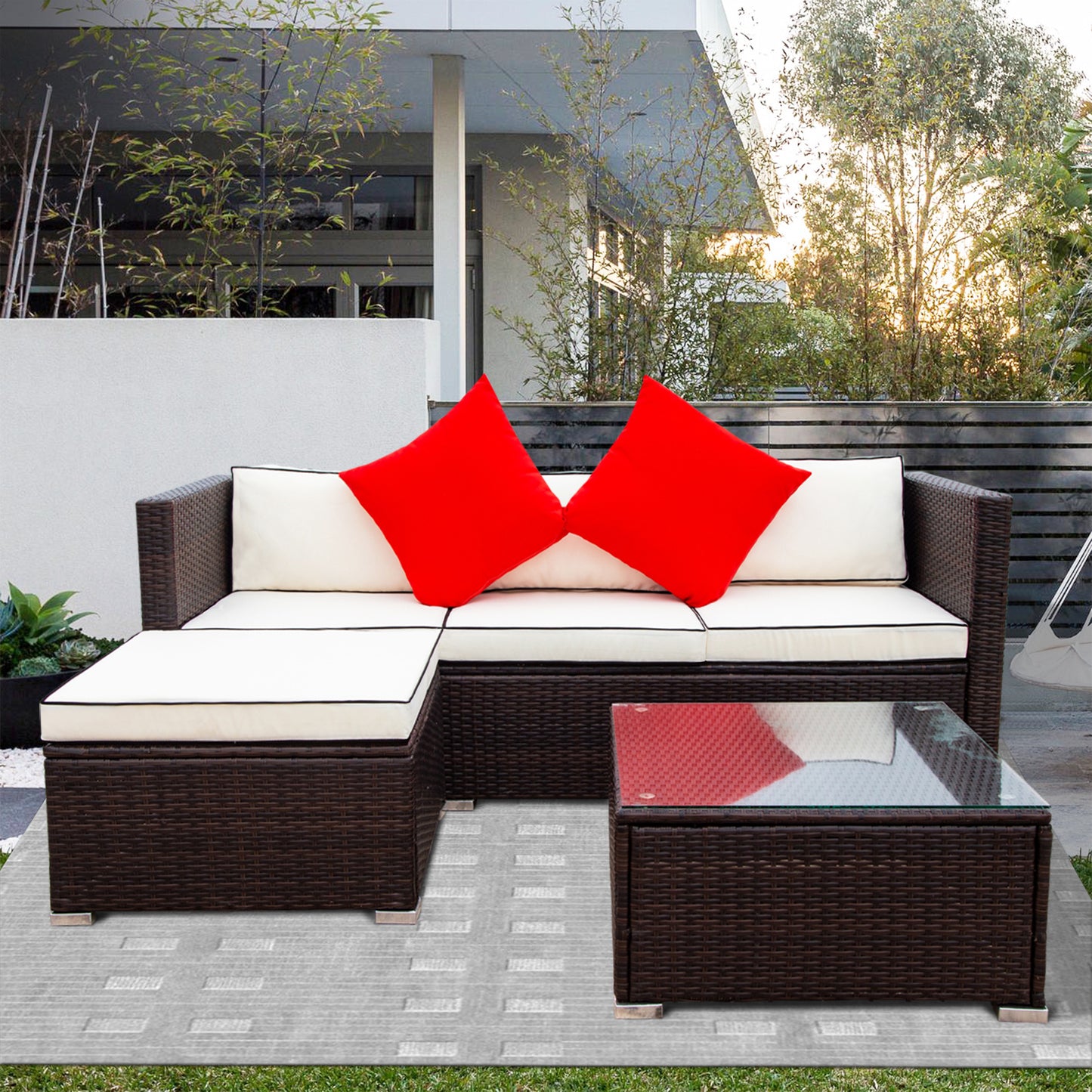 3 Piece Patio Sectional Wicker Rattan Outdoor Furniture Sofa Set