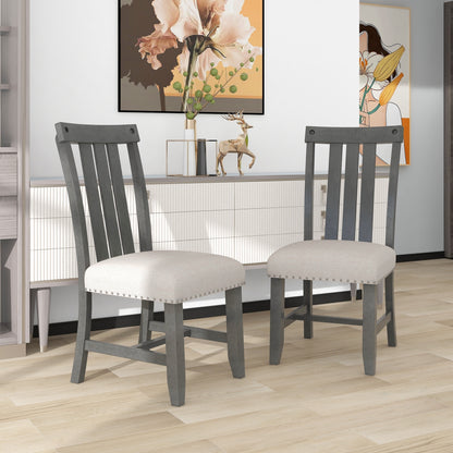 TREXM Set of 2 Fabric Upholstered Dining Chairs with Sliver Nails and Solid Wood Legs (Gray)