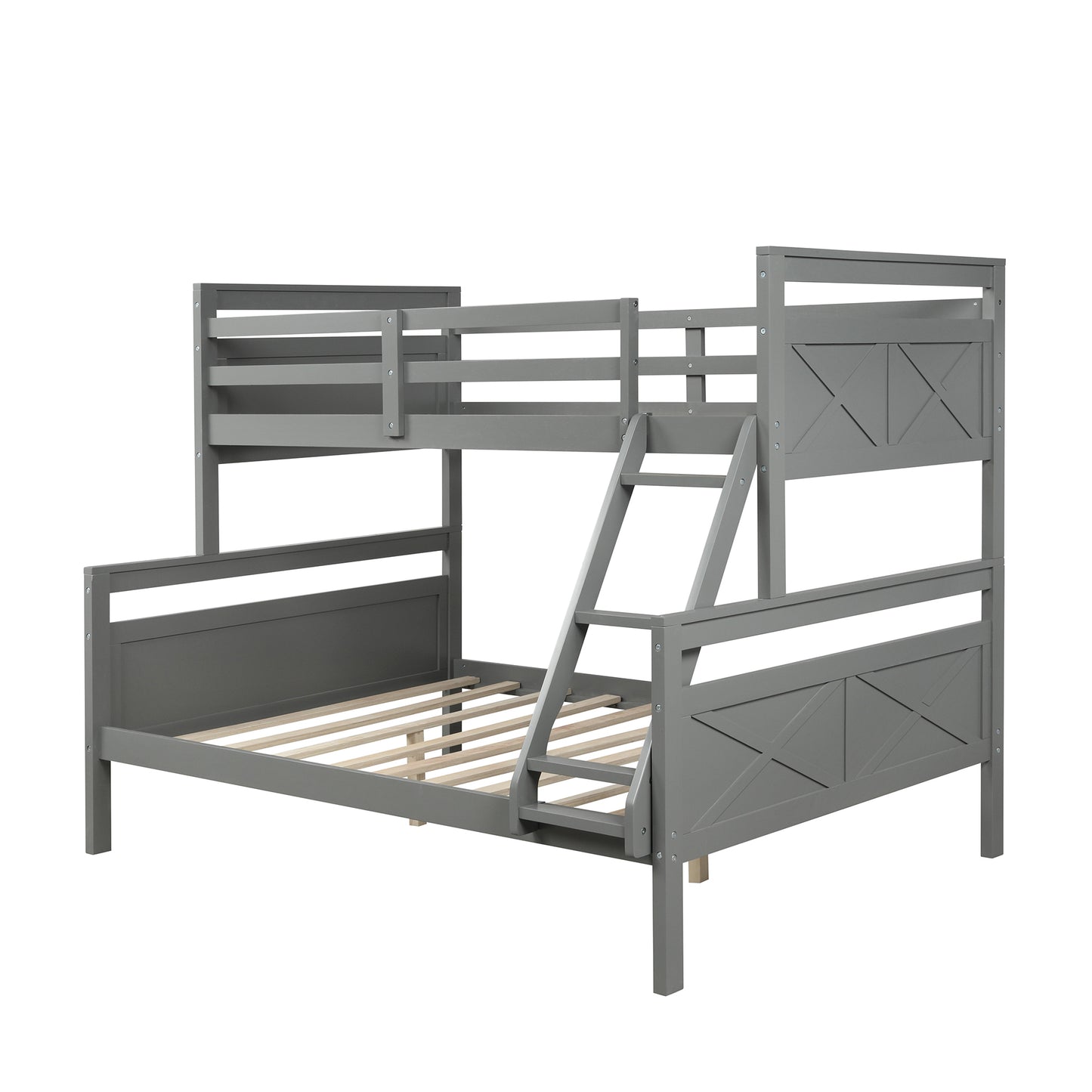 Twin over Full Bunk Bed with ladder, Safety Guardrail, Perfect for Bedroom, Gray