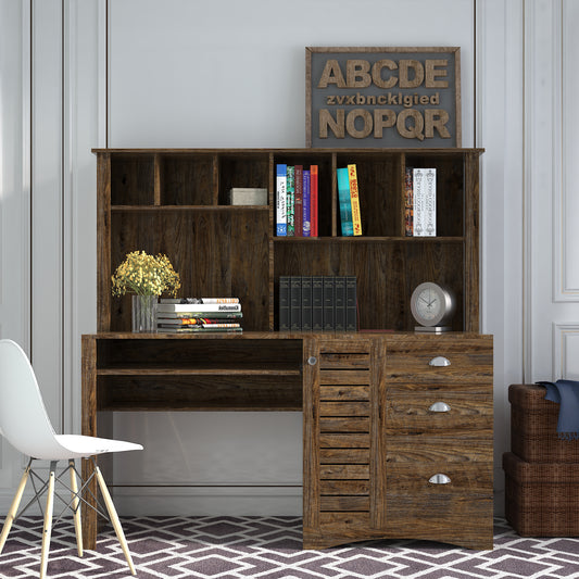 Home Office Computer Desk with Hutch, Antiqued Paint finish